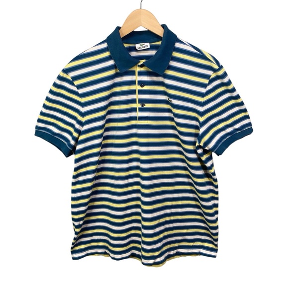 Vintage Y2k Lacoste Striped Polo Shirt Classic Fit Teal Yellow Casual Preppy XL - Picture 1 of 13